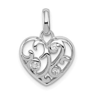 925 Sterling Silver Rhodium Plated CZ Heart Necklace Charm Pendant